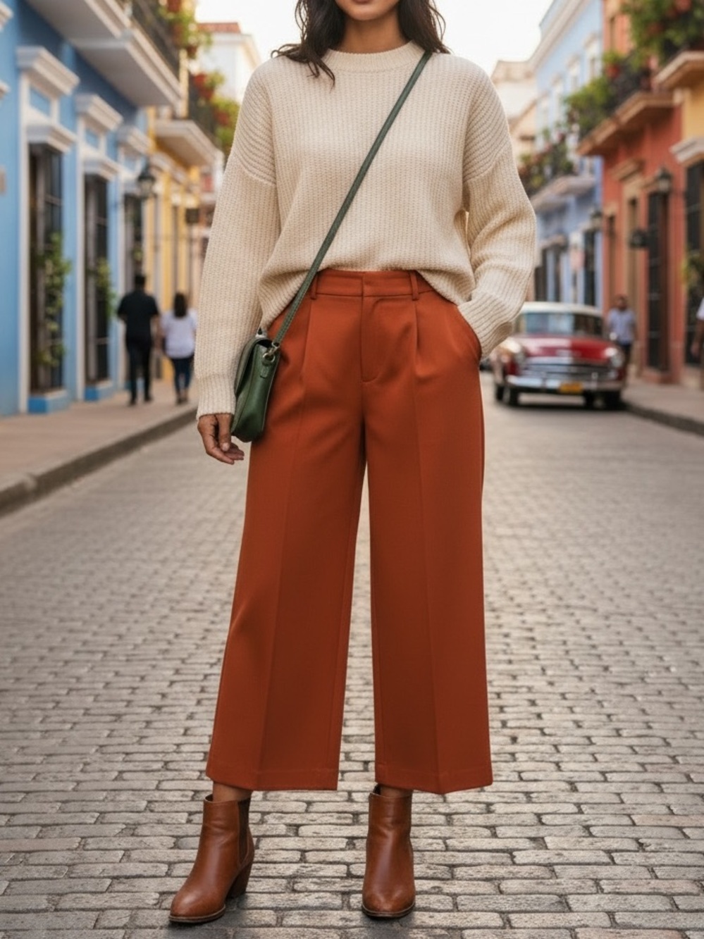 A New Day Stretch Wide Leg Cropped Pants in Orange Rust 8